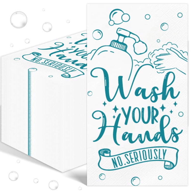 100 Pcs Disposable Hand Towels for Bathroom Paper Towels for Guests 3 Ply Wash Your Hands Bathroom Etiquette Guest Napkins for Powder Room Wedding Birthday Holiday Anniversary Teal Blue